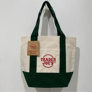 2 NEW Trader Joe's Mini Canvas Tote Bags in Green